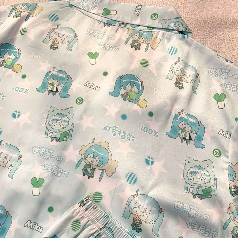 Fanmade Hatsune Miku Ice Silk Pajama Set – Lightweight Short Sleeve & Shorts Summer Loungewear - Image 5