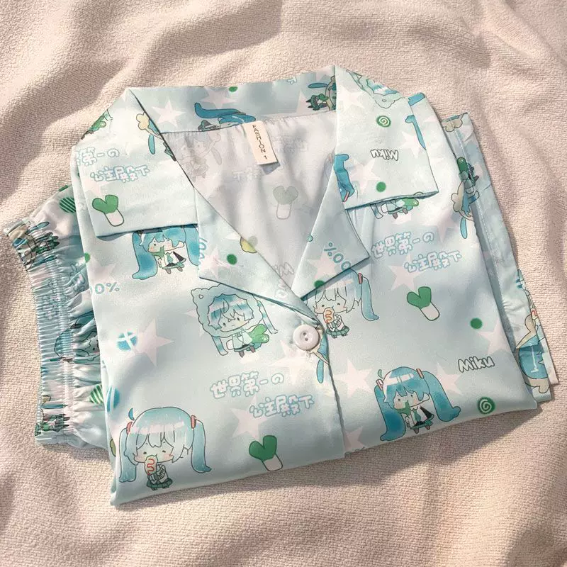 Fanmade Hatsune Miku Ice Silk Pajama Set – Lightweight Short Sleeve & Shorts Summer Loungewear - Image 7