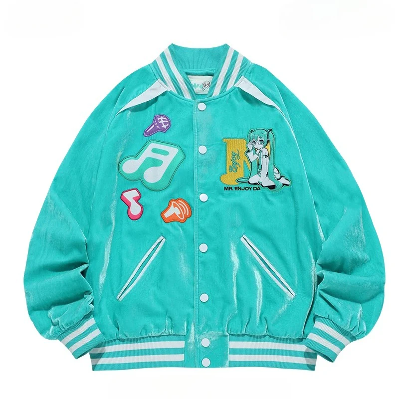 Official Licensed Hatsune Miku Velvet Varsity Jacket – Music Note Design, Hip-Hop Short Jacket - Image 3