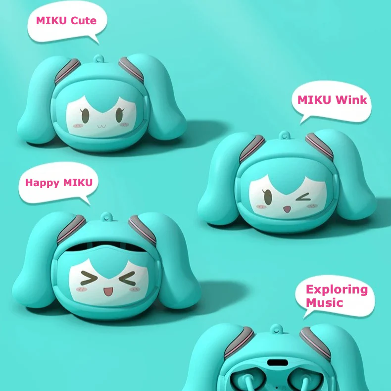 Official Hatsune Miku Clip-on Bluetooth Headphones, Slide-to-Change Face Open-Ear Earbuds with Cute Miku Expressions - Image 4