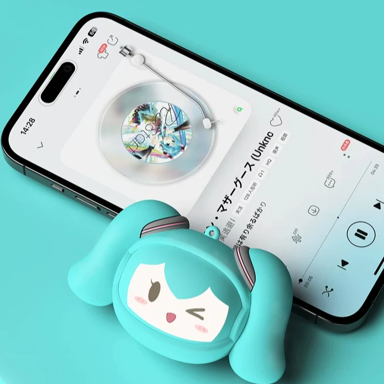 Official Hatsune Miku Clip-on Bluetooth Headphones, Slide-to-Change Face Open-Ear Earbuds with Cute Miku Expressions - Image 6