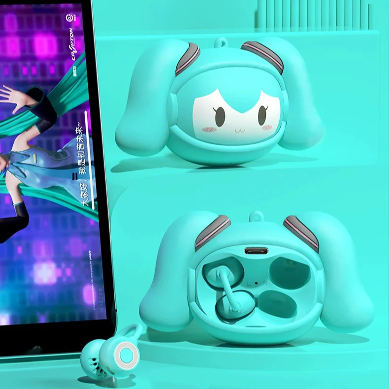 Official Hatsune Miku Clip-on Bluetooth Headphones, Slide-to-Change Face Open-Ear Earbuds with Cute Miku Expressions - Image 7