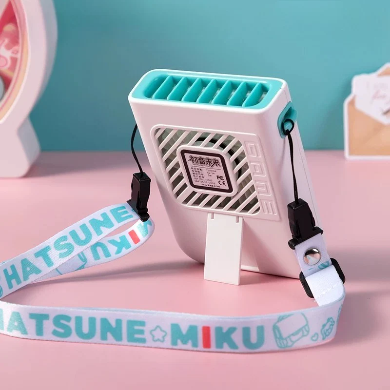 Official Hatsune Miku Mini Portable Fan – Cute Neck-Hanging USB Rechargeable with Stand - Image 3