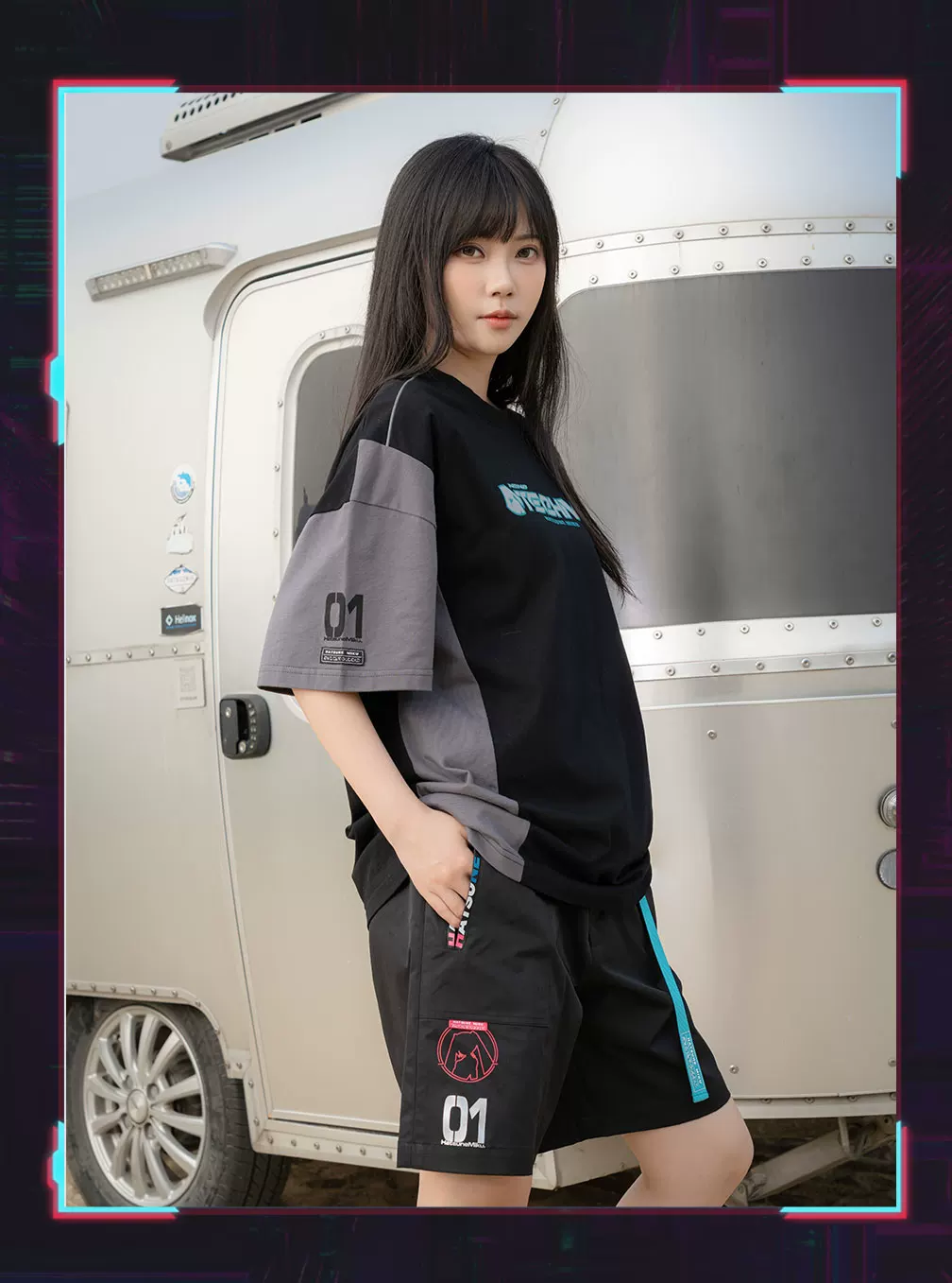 [Pre-Order, Ships Within 30 Days]Official Hatsune Miku Neon EDM Cargo Shorts, Loose-Fit Straight-Leg Casual Summer Shorts for Men - Image 7