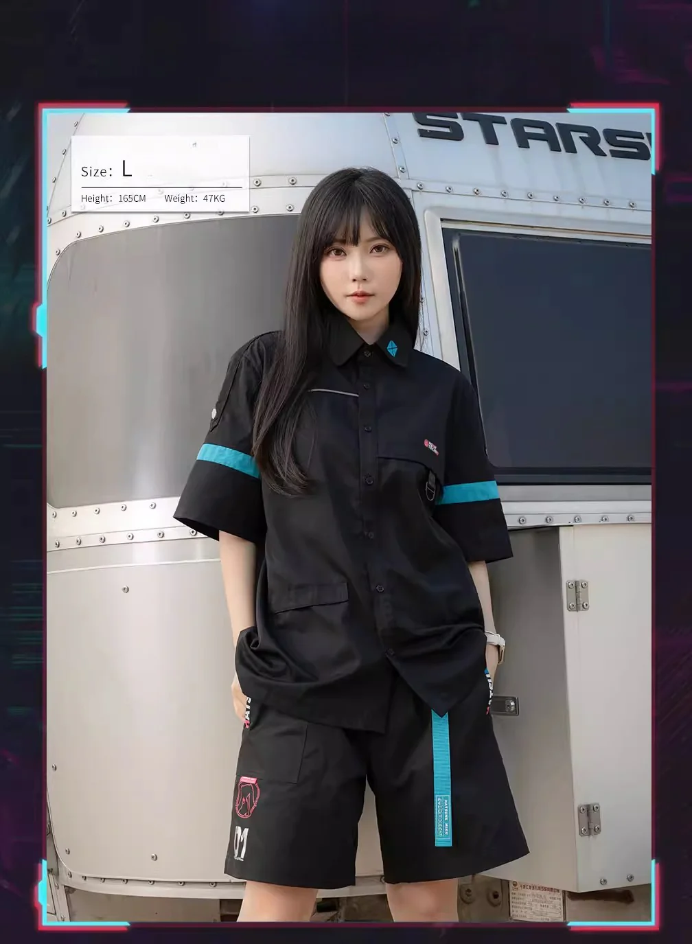 Official Hatsune Miku Neon EDM Short Sleeve Cargo Shirt, Loose-Fit Summer Top for Couples - Image 5