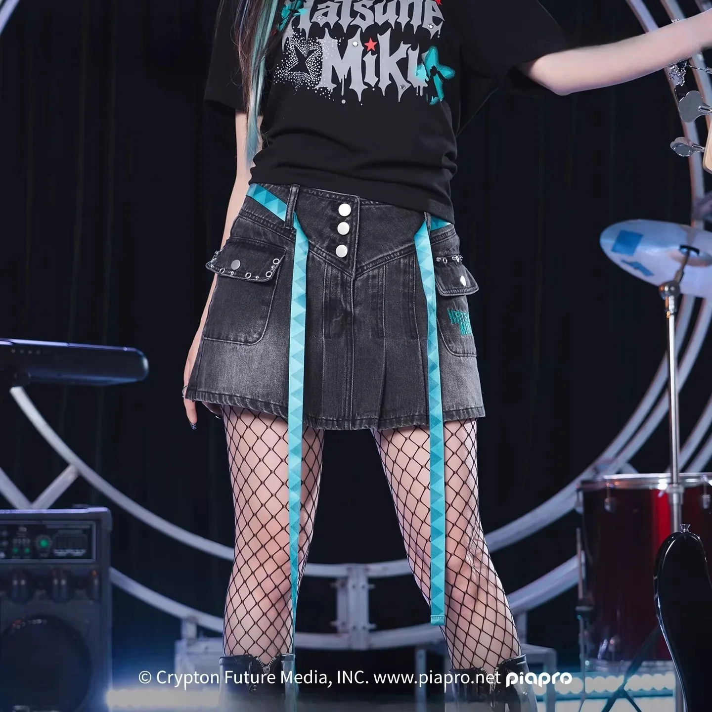 [Pre-Order, Ships Within 30 Days] Official Hatsune Miku Rock Future Denim Mini Skirt for Women, Casual A-Line Skirt - Image 3