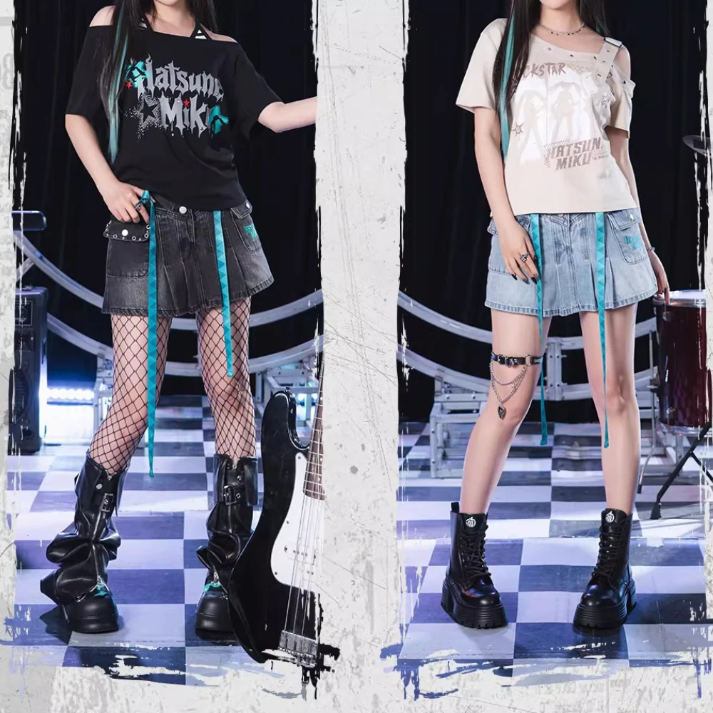 [Pre-Order, Ships Within 30 Days] Official Hatsune Miku Rock Future Denim Mini Skirt for Women, Casual A-Line Skirt - Image 6