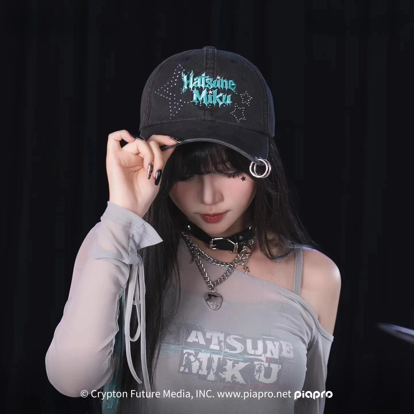 [Pre-Order, Ships Within 60 Days]Official Hatsune Miku Rock Future Embroidered Distressed Baseball Cap, Unisex Sun Visor Hat - Image 3