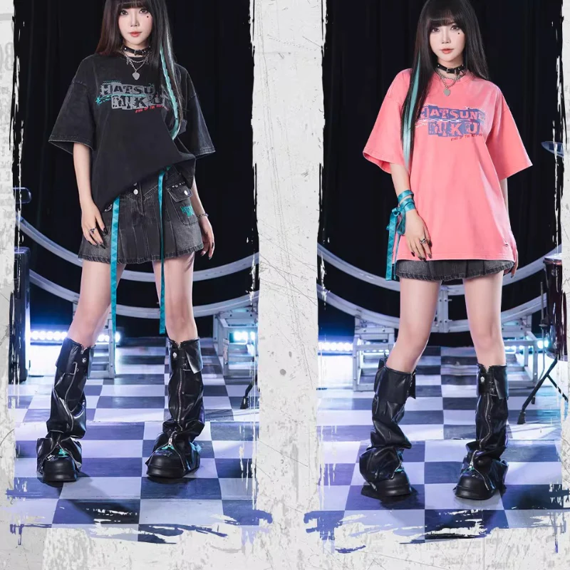 Official Hatsune Miku Rock Future Heavyweight Washed Vintage T-Shirt, Loose-Fit Short Sleeve Top - Image 6