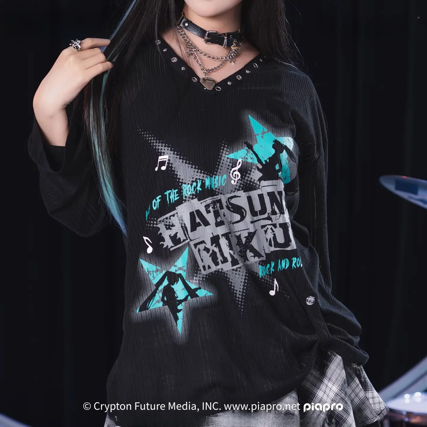 Official Hatsune Miku Rock Future Lightweight Open-Knit Long Sleeve Cover-Up for Women, Loose-Fit Summer Top