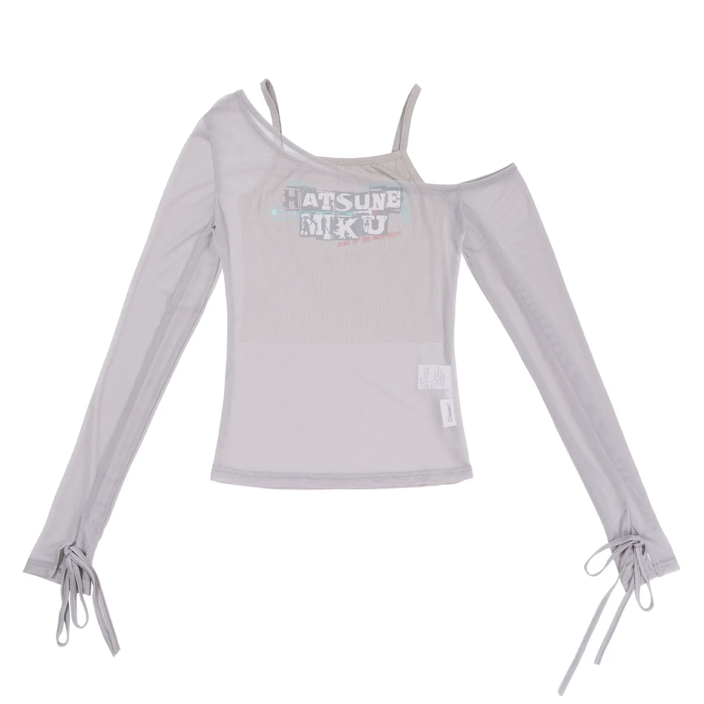 Official Hatsune Miku Rock Future Off-Shoulder Mesh Long Sleeve Top for Women, Layered Cami T-Shirt - Image 10