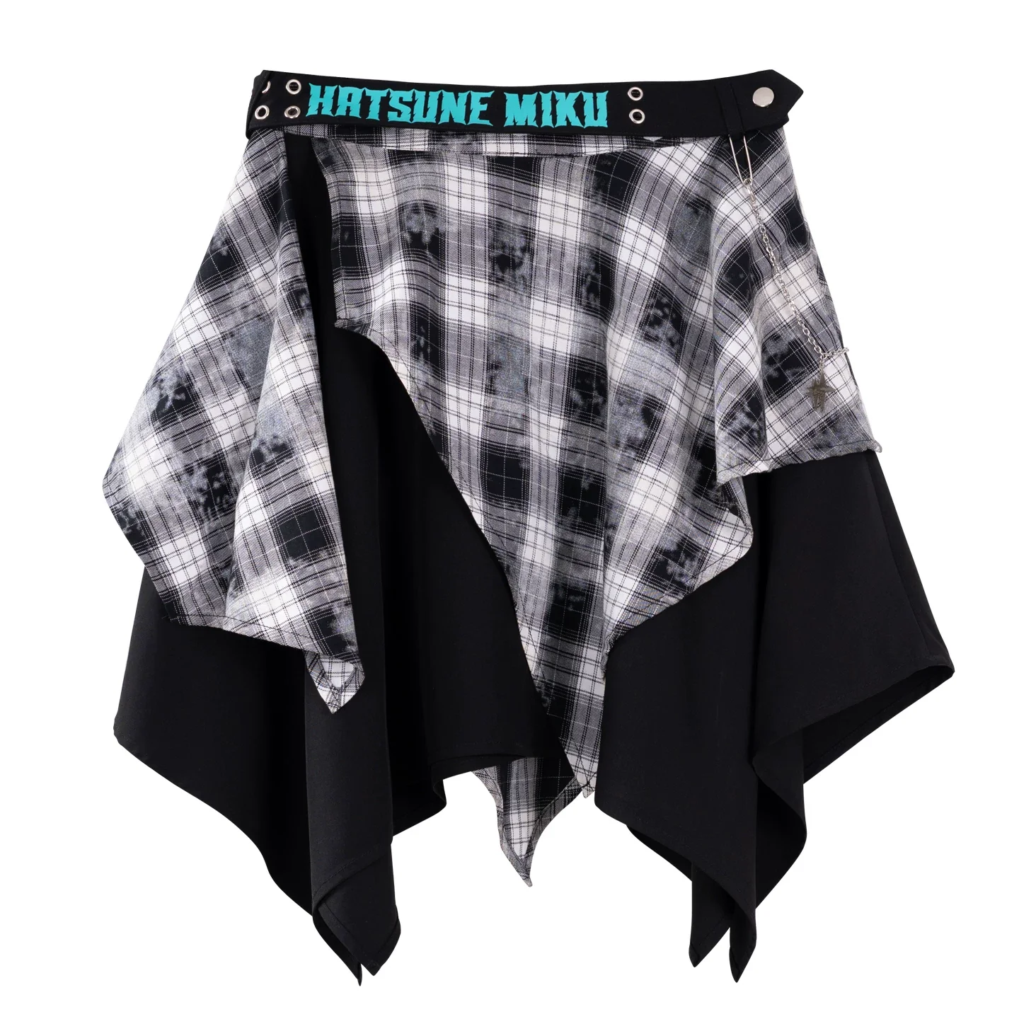 Official Hatsune Miku Rock Future Plaid Patchwork Asymmetrical High-Waisted Mini Skirt for Women - Image 10