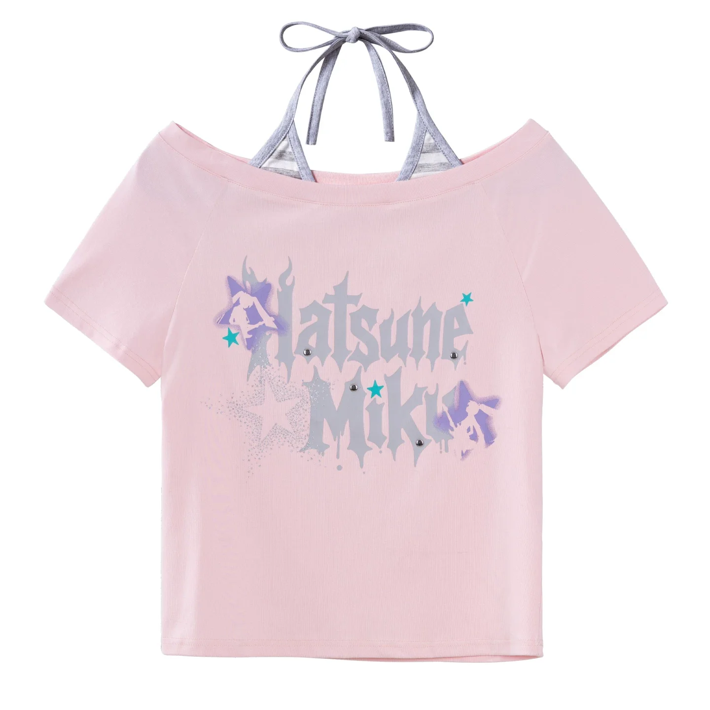 Official Hatsune Miku Rock Future Vintage Off-Shoulder Cropped T-Shirt for Women, Loose-Fit Top - Image 13
