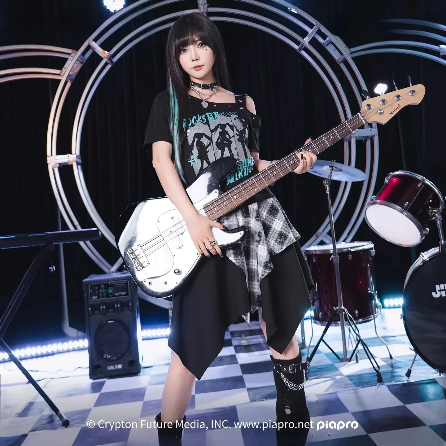 Official Hatsune Miku Rock Future Vintage One-Shoulder Cami Short Sleeve Top, Loose-Fit Summer Shirt - Image 4