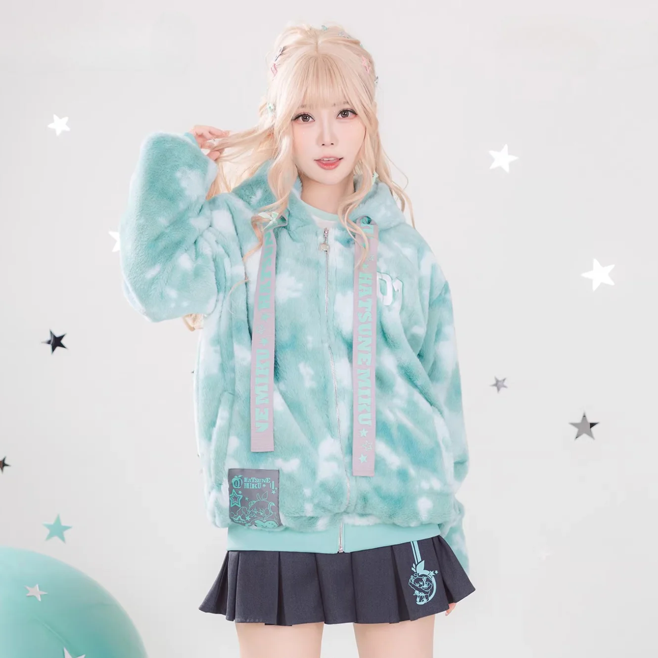 Official Hatsune Miku Y2K Bunny Ear Plush Hoodie Jacket – Warm Oversized Winter Coat - Image 4