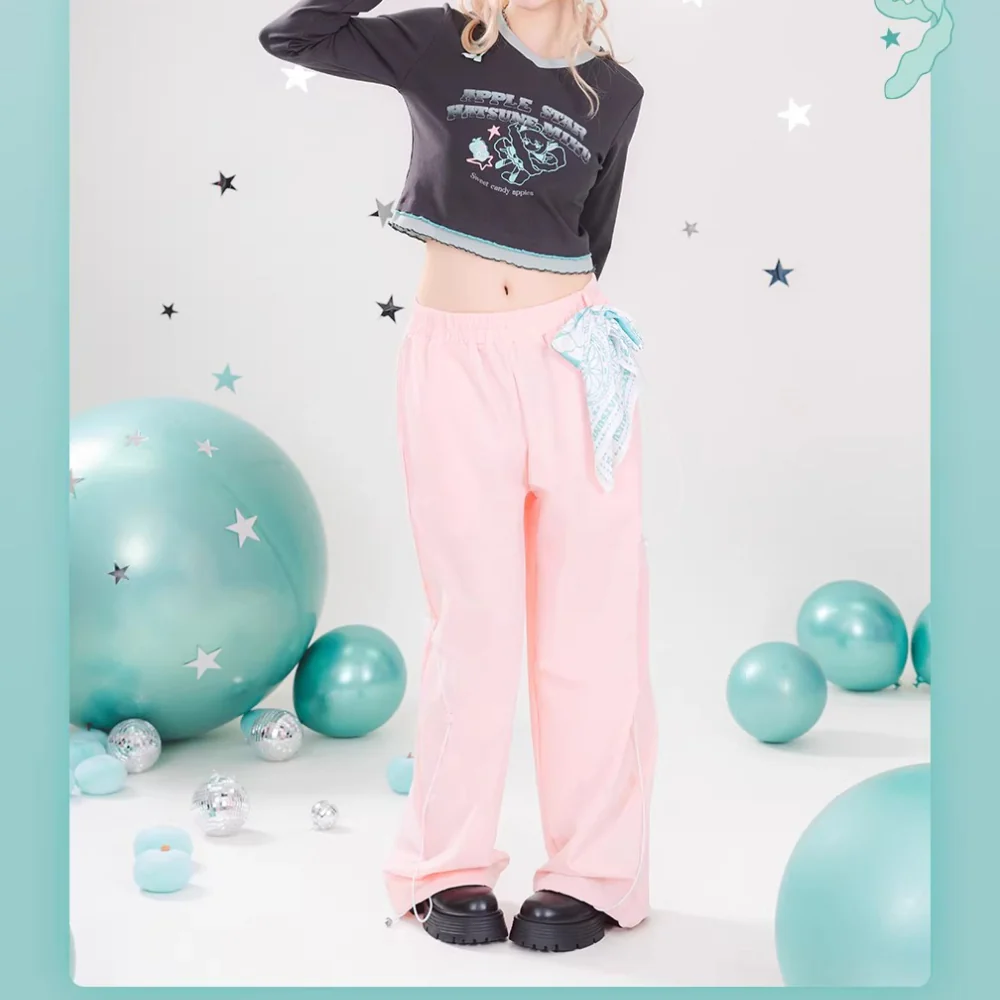 Official Hatsune Miku Y2K Color Block Cargo Pants – Women’s Wide Leg Streetwear Trousers with Detachable Scarf - Image 3