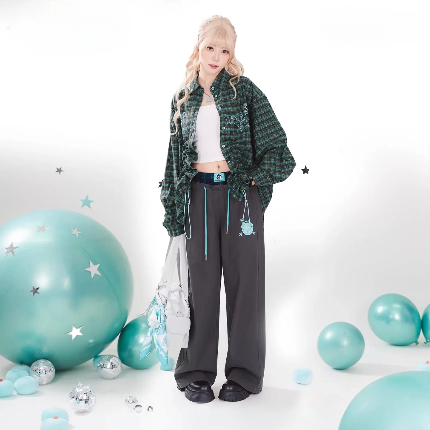 Official Hatsune Miku Y2K Double Waist Sweatpants – Women’s Loose Curved Wide Leg Joggers - Image 4