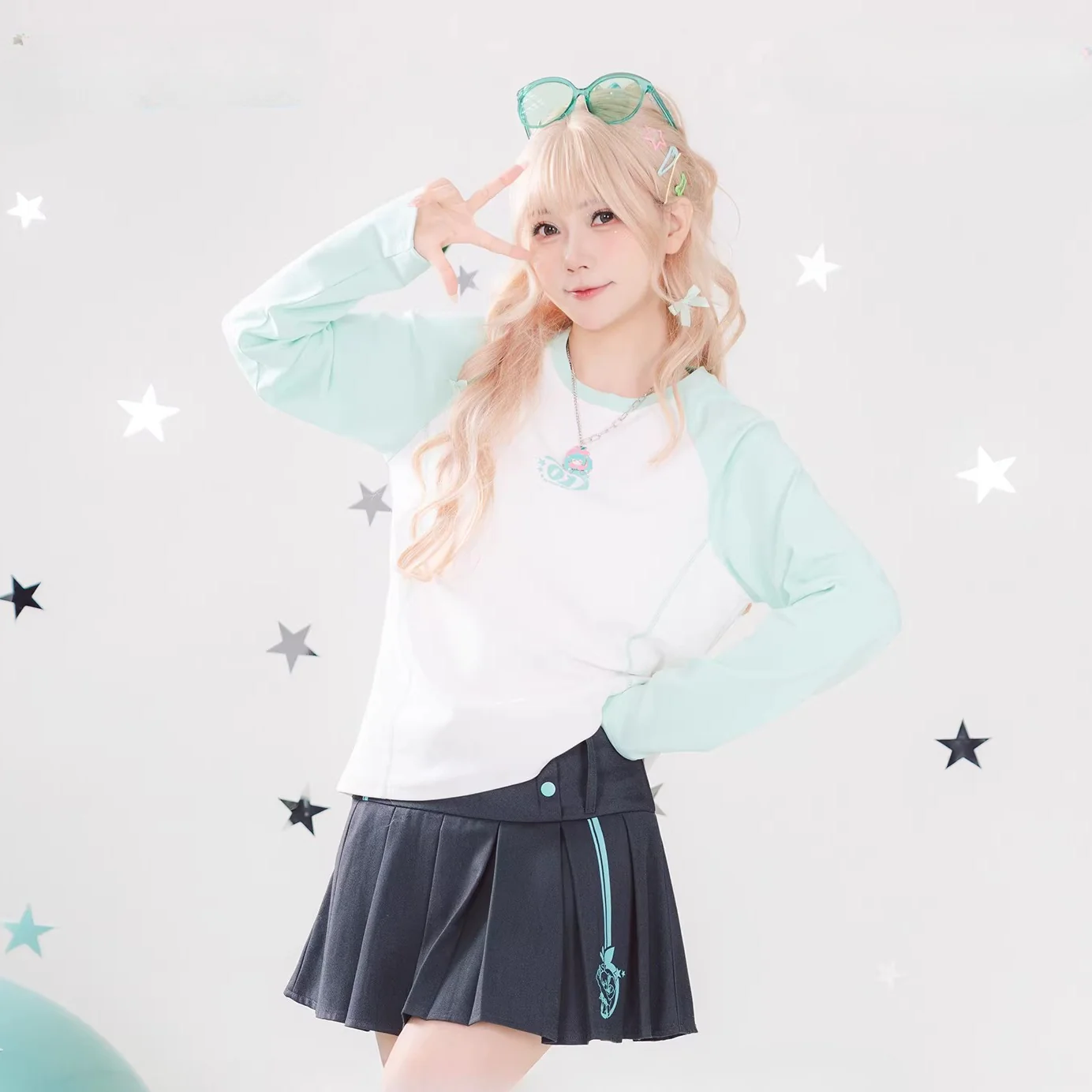 Official Hatsune Miku Y2K Ice Candy Color Block Long Sleeve Crewneck Top - Image 3