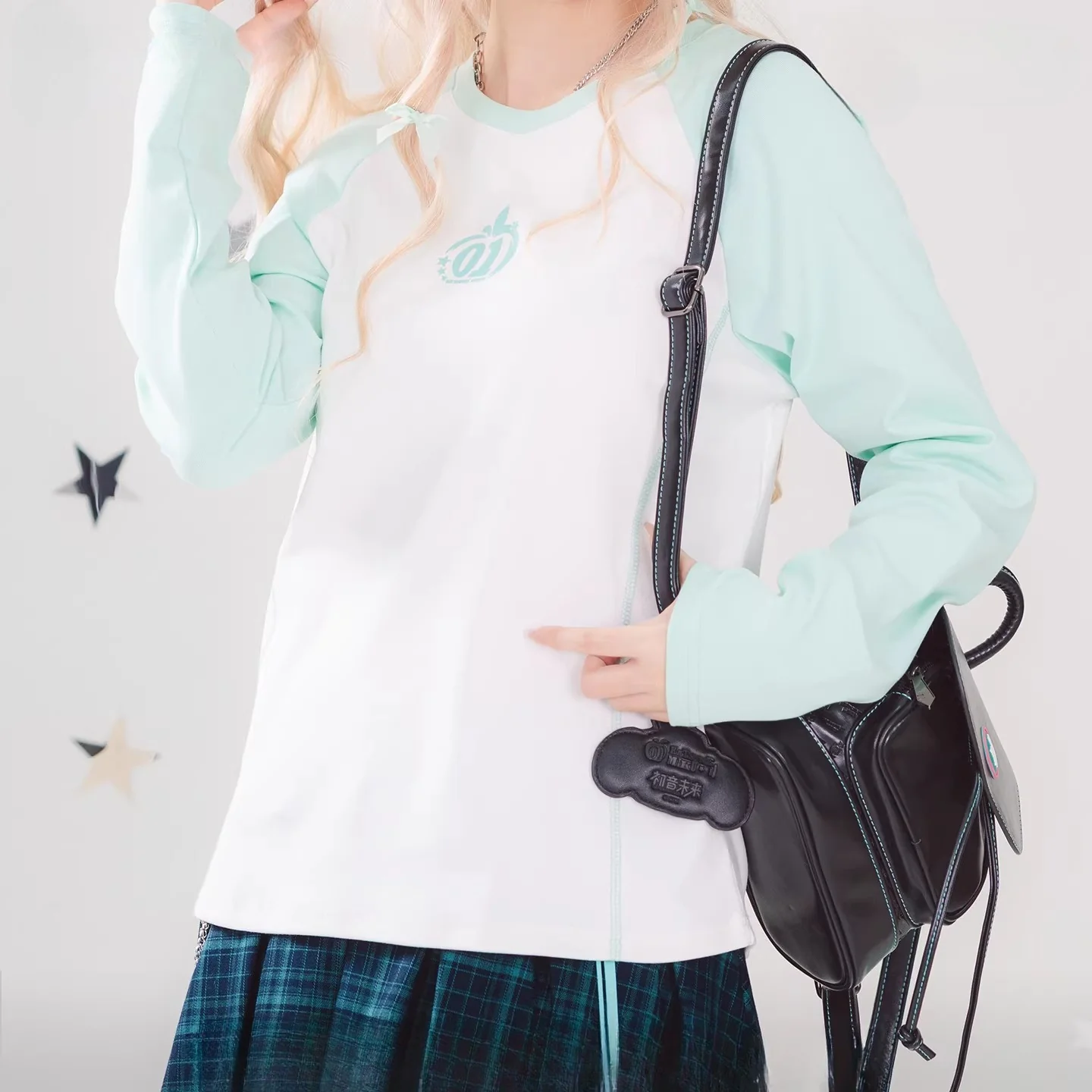 Official Hatsune Miku Y2K Ice Candy Color Block Long Sleeve Crewneck Top - Image 4