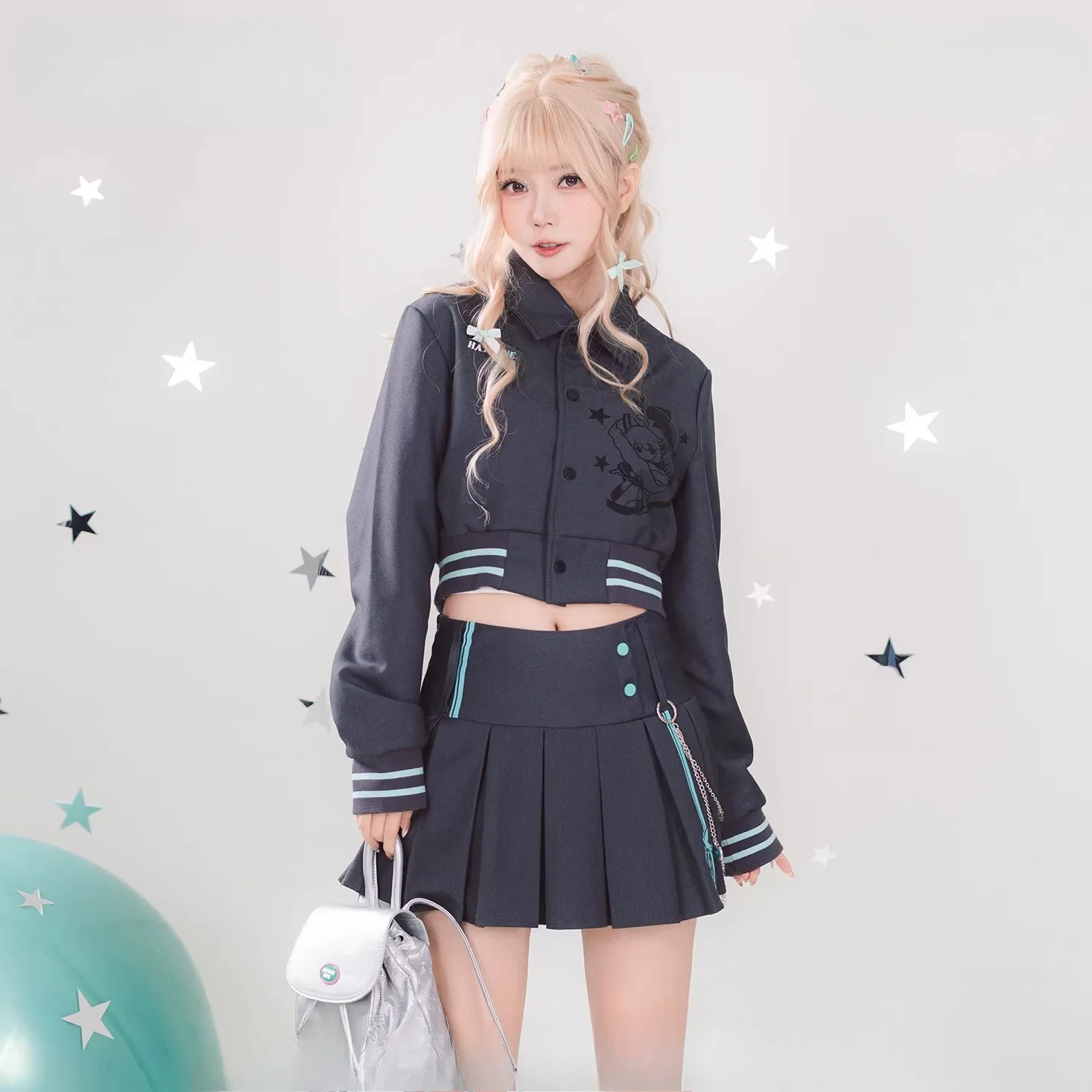 Official Hatsune Miku Y2K Ice Candy Cropped Jacket – Women’s Collared Short Coat - Image 3