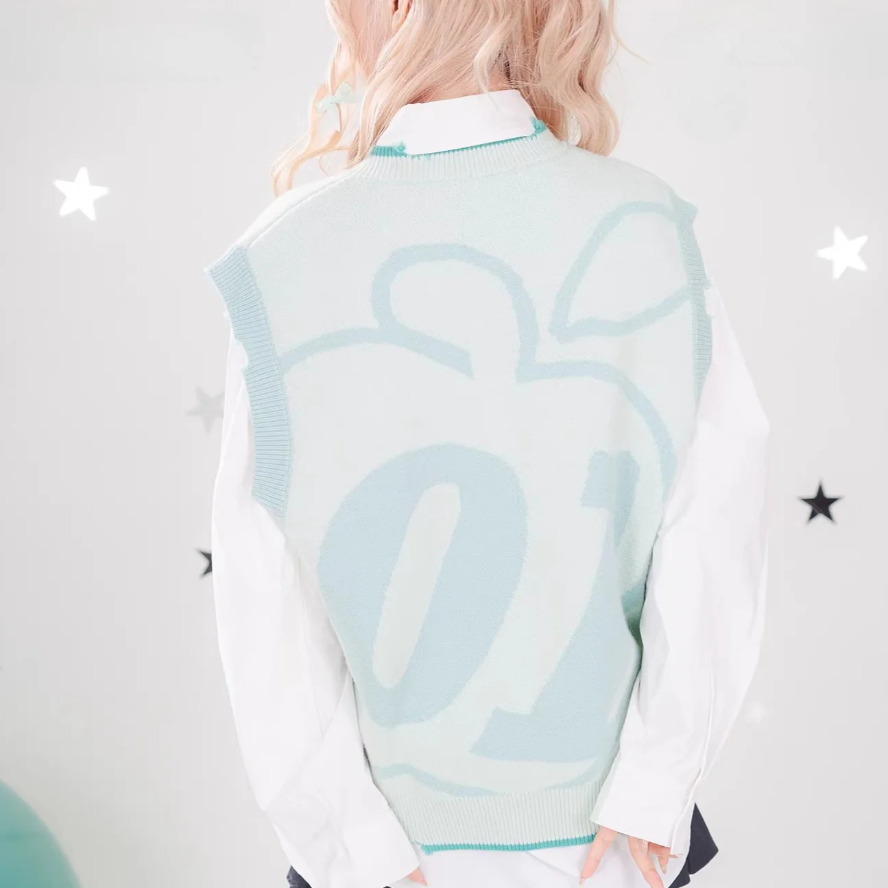 Official Hatsune Miku Y2K Ice Candy Layered Knit Sweater Vest – Oversized V-Neck Top - Image 4