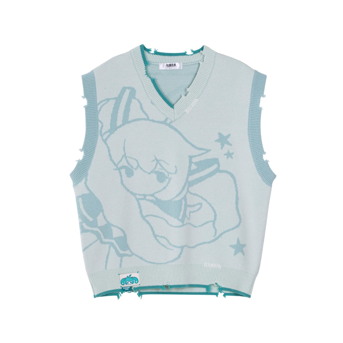 Official Hatsune Miku Y2K Ice Candy Layered Knit Sweater Vest – Oversized V-Neck Top - Image 5