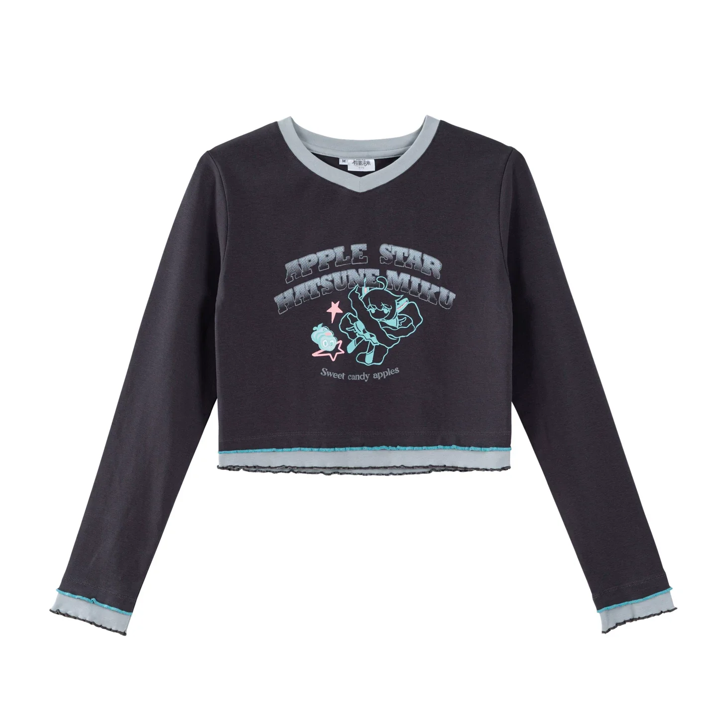 Official Hatsune Miku Y2K Ice Candy Long Sleeve V-Neck Cropped Top – Slim Fit Streetwear - Image 4