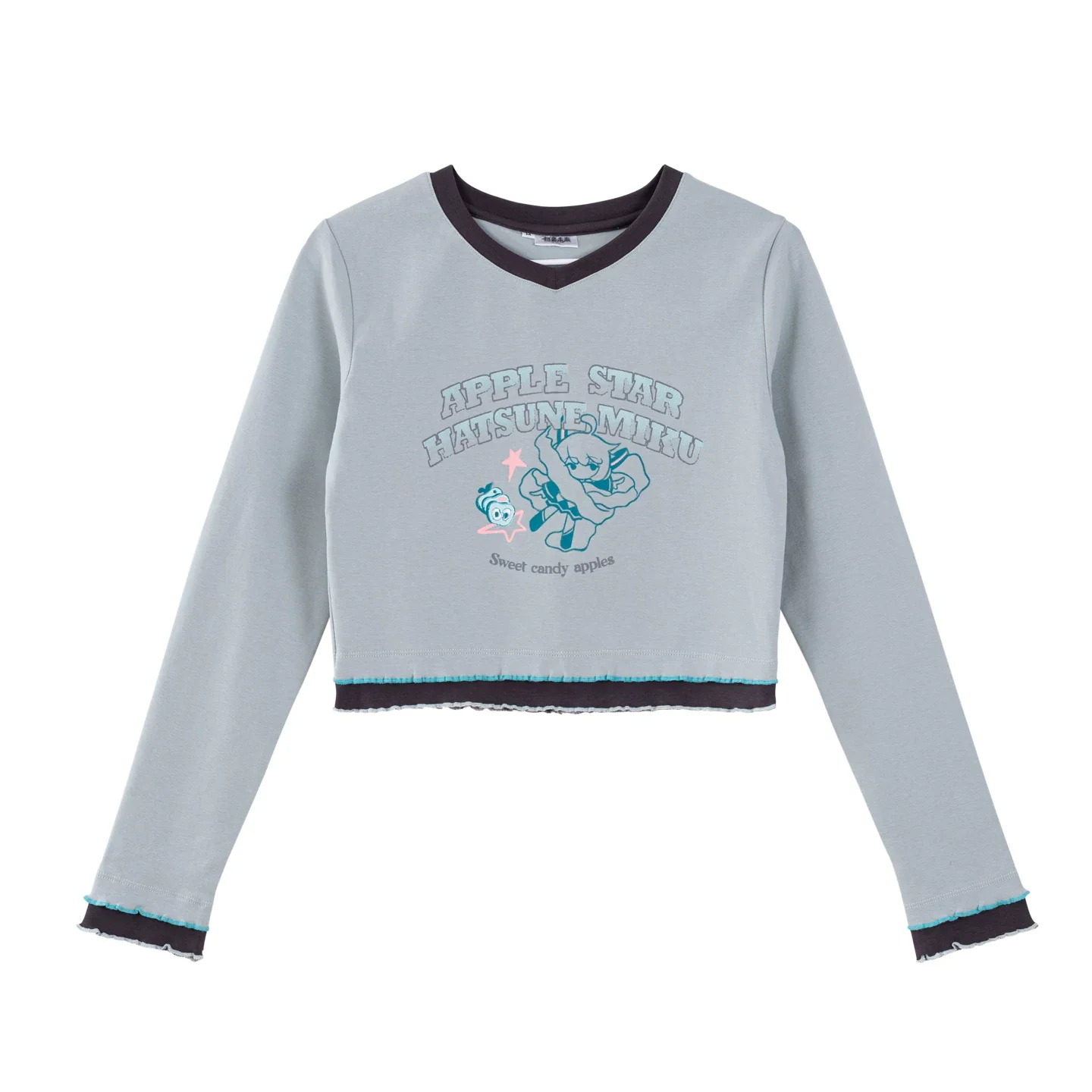 Official Hatsune Miku Y2K Ice Candy Long Sleeve V-Neck Cropped Top – Slim Fit Streetwear - Image 6