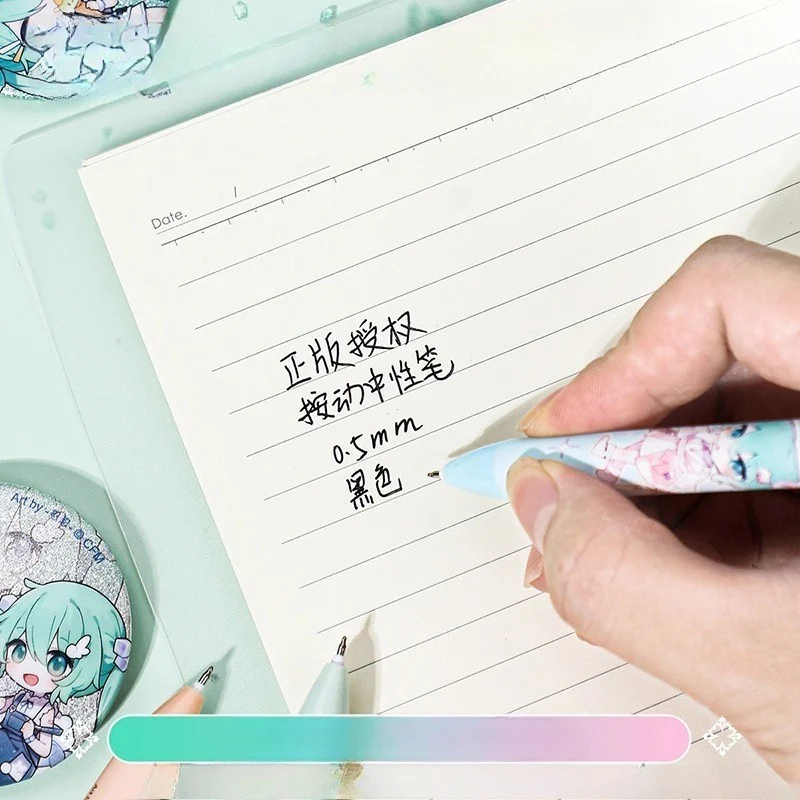 Official Licensed Hatsune Miku Black Retractable Gel Pen Set – 0.5mm, Includes 1 Pen + 3 Badge Pins - Image 4