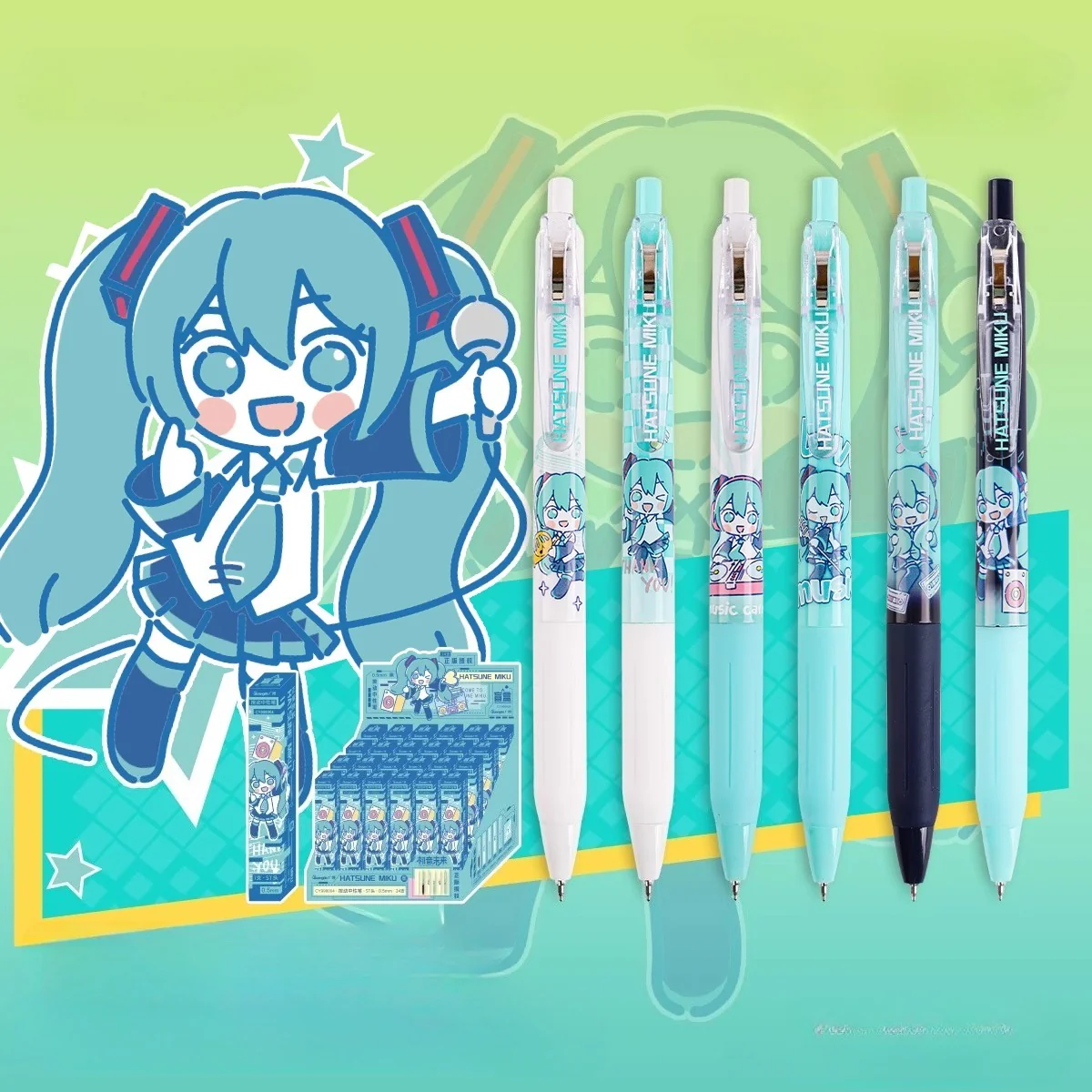 Official Licensed Hatsune Miku Blind Box Black Gel Pen Set – 0.5mm, Pack of 6