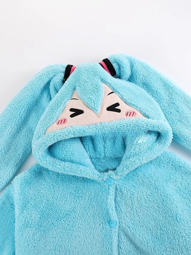 Fanmade Creations Hatsune Miku Coral Fleece Thick Lined Winter Robe Set – Cozy Home Loungewear - Image 3
