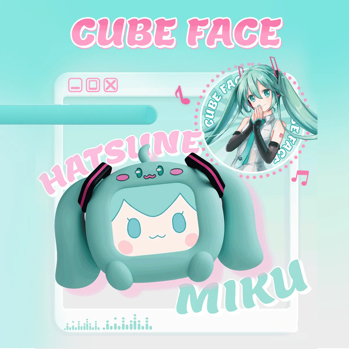 Officially Licensed Hatsune Miku CUBE FACE LCD Touchscreen Wireless Bluetooth Earbuds