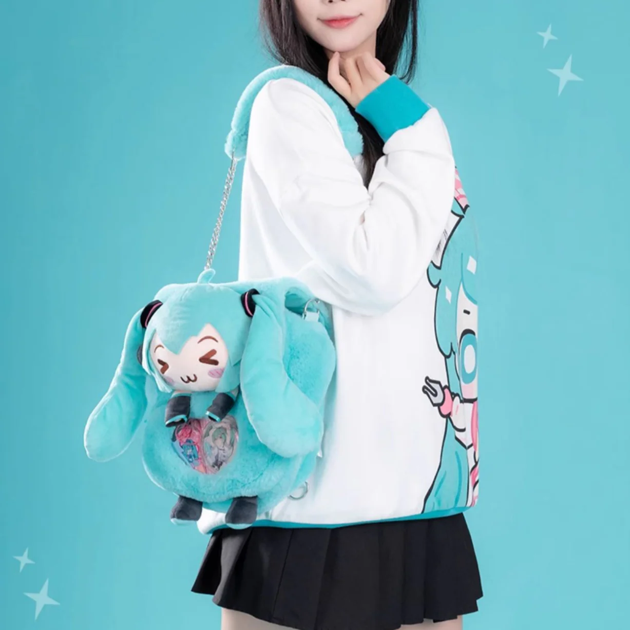 Officially Licensed Hatsune Miku Squinted Eyes Series Plush Multi-purpose Shoulder Bag - Image 3