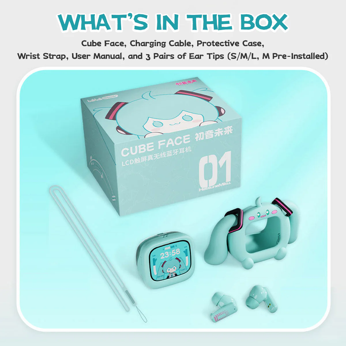 Officially Licensed Hatsune Miku Wireless Earphones with Smart Display Desktop Stand - Image 8